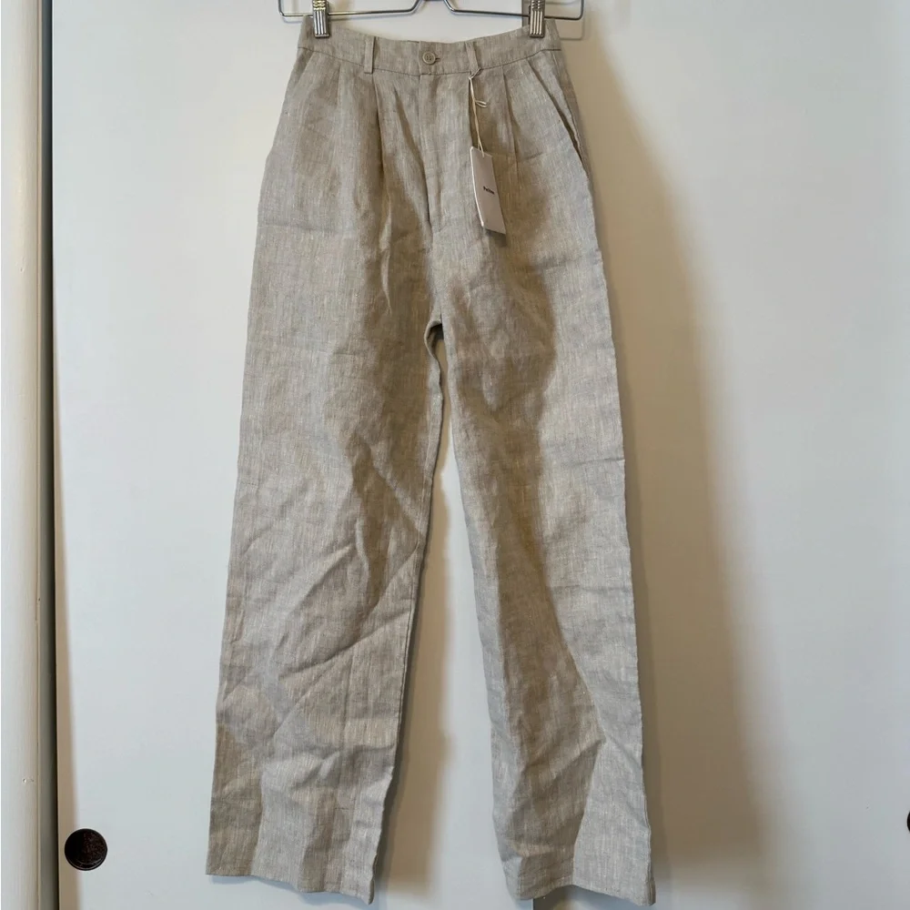 Reformation High-Rise Wide-Leg Linen Trousers in Natural